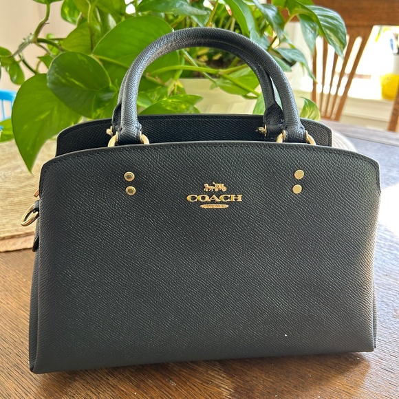 COACH WOMEN'S MINI LILLIE CARRY ALL SATCHEL NAVY PEBBLED LEATHER HANDBAG - Picture 1 of 8